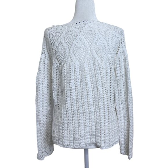 J. McLaughlin Shellona Sweater Crochet Open Knit White Cotton Womens Size L - Picture 3 of 7